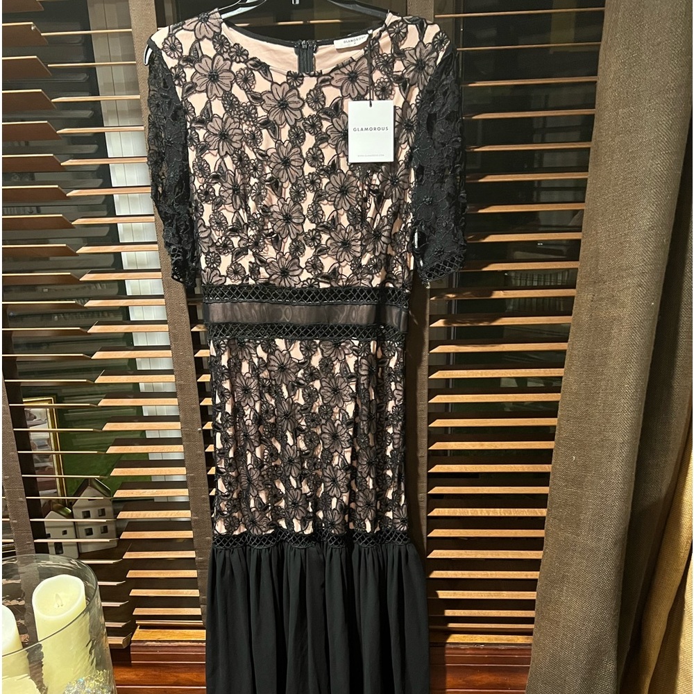 Beautiful Black and Nude Lace Maxi Dress